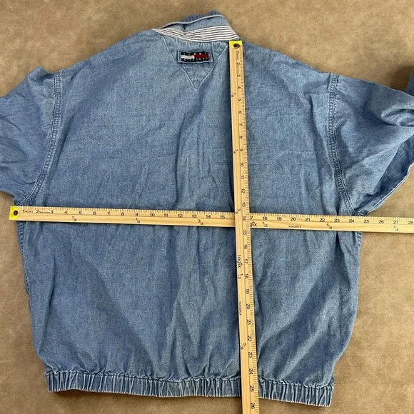Vintage Tommy Hilfiger Denim Jacket Harrington 90s Crest Logo Full Zip Men‎ Sz L - Picture 3 of 11